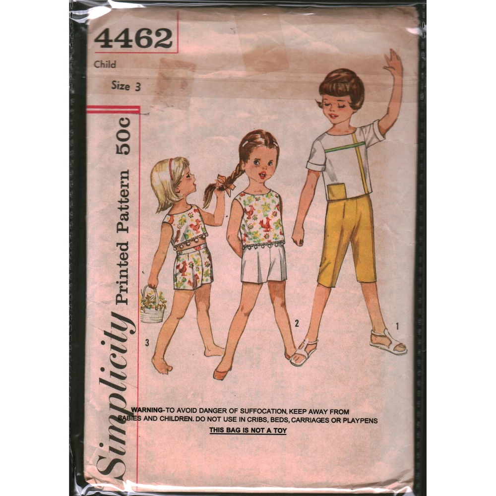 Vintage Simplicity 4462 Child Size 3 Pants and Tops Sewing Pattern Retro 1960s